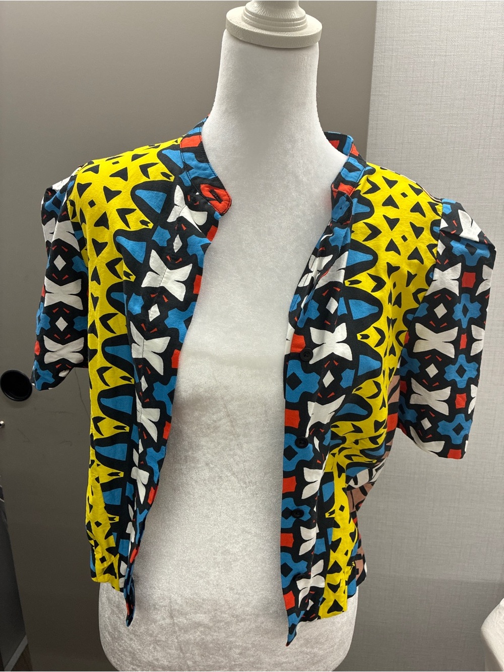 Colorful Geometric Short Blazer - Yellow, Blue & Black